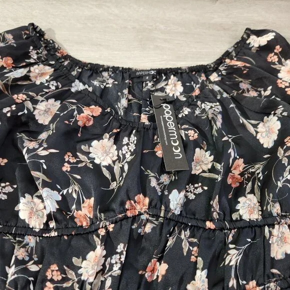 Papermoon Black Floral Empire Waist Long Sleeve Blouse New With Tags Women's S - Picture 8 of 12